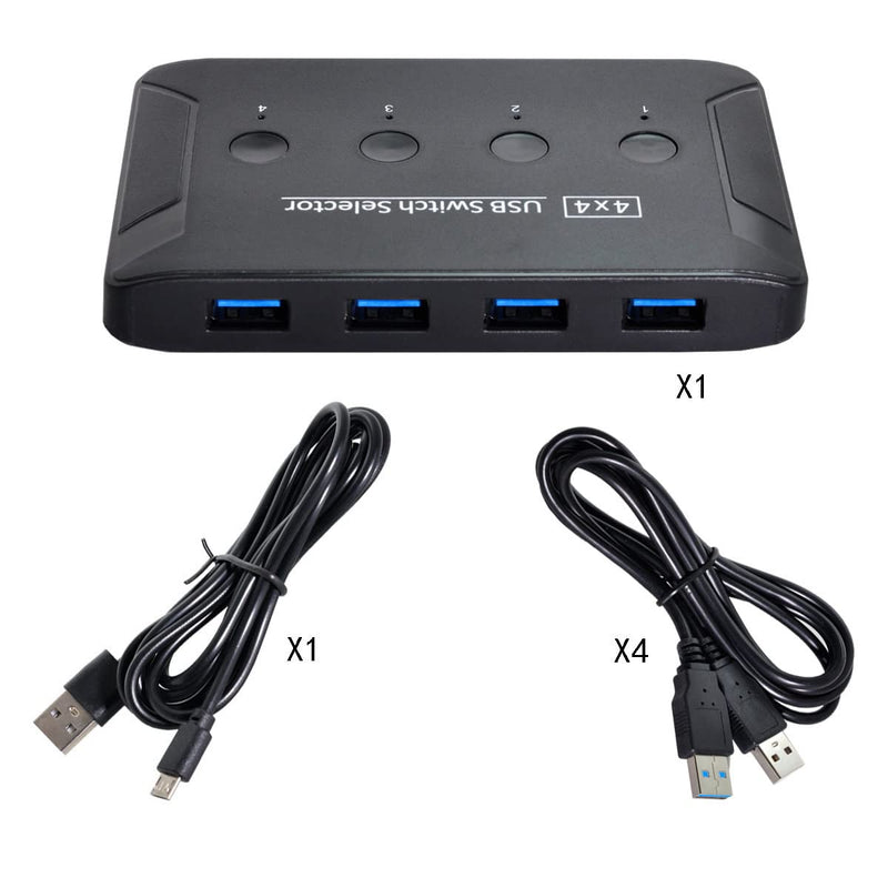  [AUSTRALIA] - Cablecc KVM USB 3.0 Switch Selector 4 Port PCs Sharing 4 Devices for Keyboard Mouse Scanner Printer Black USB 3.0