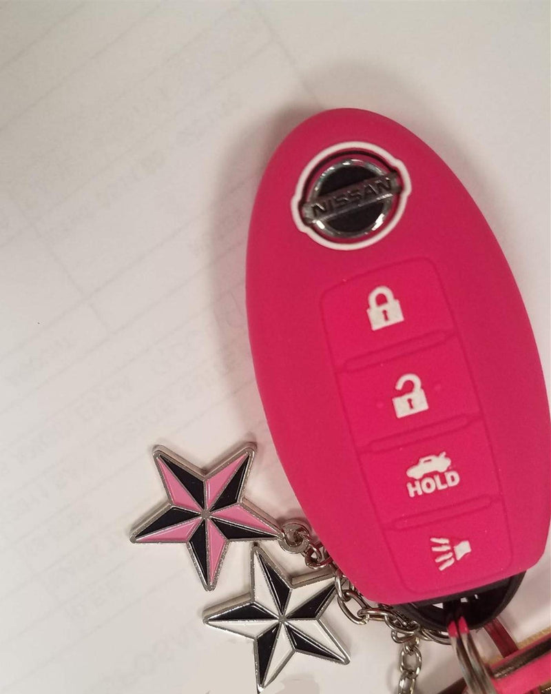  [AUSTRALIA] - KAWIHEN Silicone 4 buttons Keyless Entry Smart Remote Key Fob Cover Protector For Nissan 350Z 370Z Altima Armada GT-R Leaf Pathfinder Rogue Sentra Maxima Murano Versa CWTWB1U840 285E3-3SG0D (rose red)