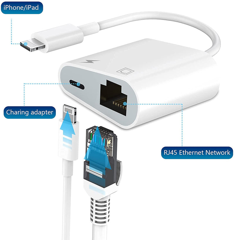  [AUSTRALIA] - Lightning to Ethernet Adapter, [Apple MFi Certified] 2 in 1RJ45 Ethernet LAN Network Adapter for iPhone/iPad/iPod, Supports 100Mbps Ethernet Network with Charge Port, Plug and Play, Support All iOS