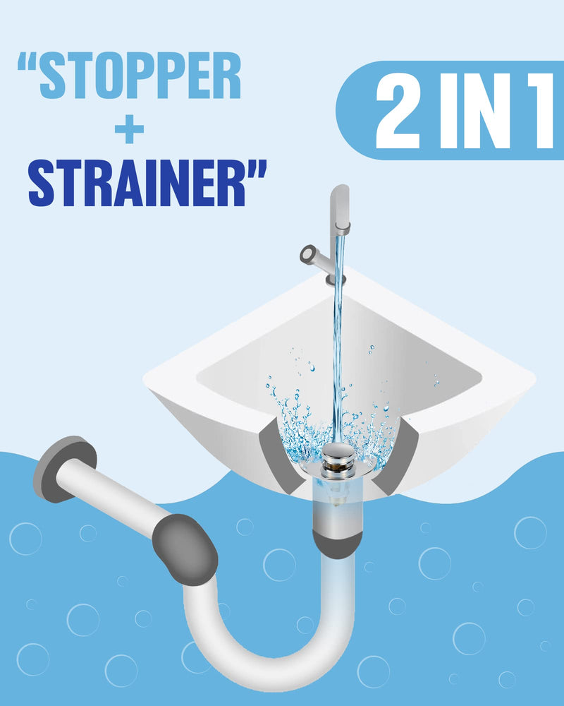  [AUSTRALIA] - Tgosomt® Universal Bathroom Sink Stopper, 1.1~1.5” Basin Pop Up Sink Drain Strainer, Anti Clogging Sink Drain Filter with Hair Catcher (Silver) Chrome Silver