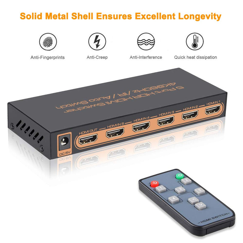  [AUSTRALIA] - iArkPower 5 Port 4K@60Hz HDMI Switch with Remote Support HDR10, Dolby Vision, Dolby Atmos, HDCP2.2, YCbCr 4:4:4, CEC