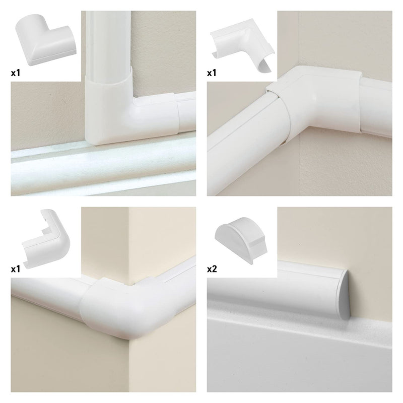  [AUSTRALIA] - D-Line Large Cable Raceway Accessory Multipack, 5-Piece Pack, Join 2" (W) x 1" (H) Cord Cover Lengths - White Large Accessories