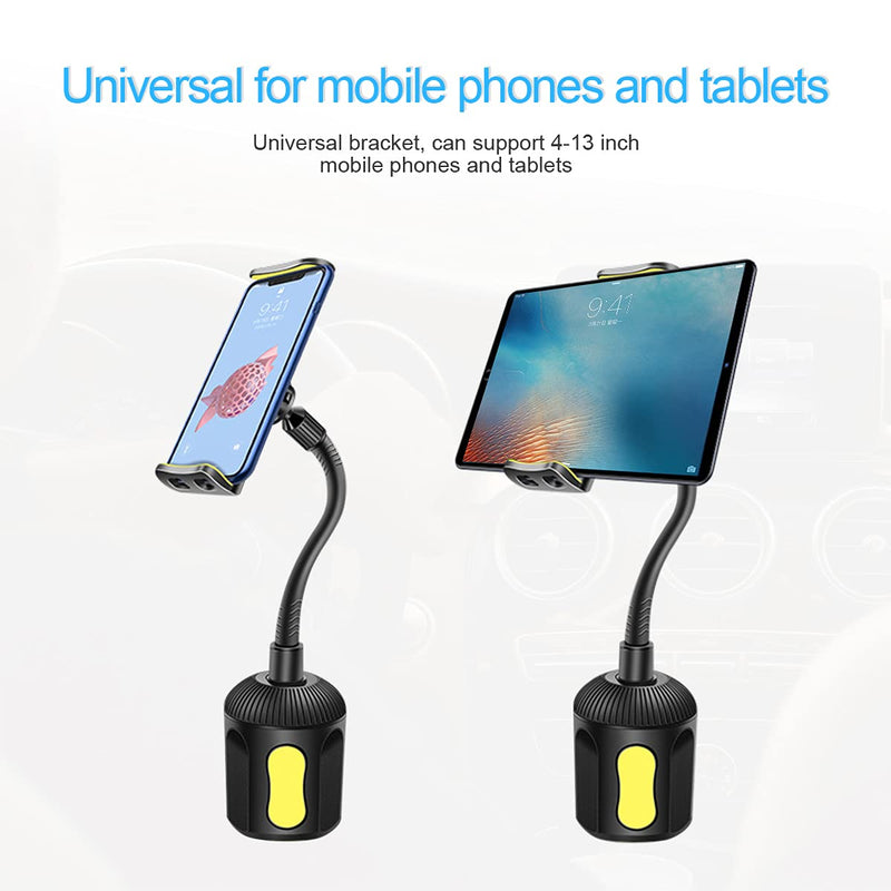  [AUSTRALIA] - Upgraded Cup Holder Tablet Mount, 360 Degree Adjustable Phone Holders, Suitable for Most Cars, Compatible with iPhone 11/11 Pro/Pro Max/12/12 Pro, Samsung Galaxy More 4-13" Devices (Yellow) Yellow