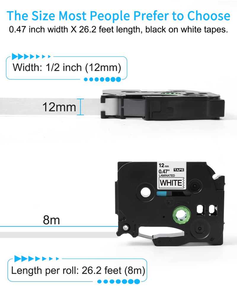  [AUSTRALIA] - MarkDomain P Touch Label Tape, Replacement for Brother TZe-231 TZe-131 White Clear 12mm Laminated TZe TZ Label Maker Tape, Compatible with P Touch D210 H110 D410 D600, 0.47" x 26.2'(12mm x 8m), 2-Pack