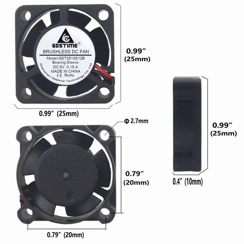  [AUSTRALIA] - GDSTIME 25mm x 25mm x 10mm 5v Small DC Brushless Cooling Fan