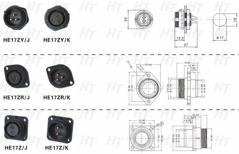  [AUSTRALIA] - HangTon HE17 2 Pin Connector Outdoor Waterproof IP68 Circular Power Female Panel Socket Male Solder Plug 12 amp Quick Disconnect (1 Set) 1 set