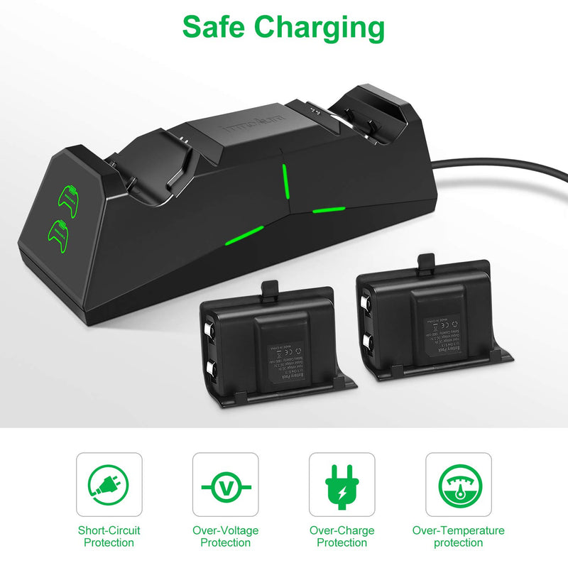 innoAura Dual Xbox One Controller Charger - 1600mAh x 2 Rechargeable Battery Packs for Xbox One (S) / X/Elite Controller - LeoForward Australia