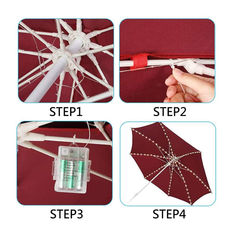  [AUSTRALIA] - Patio Umbrella Lights PULIVIA Strings Lights 104 LEDs 8 Lighting Modes with Remote Control, Battery Operated Waterproof Umbrella Lights for Indoor Outdoor, Warm White Battery not Included Warm White-yellow