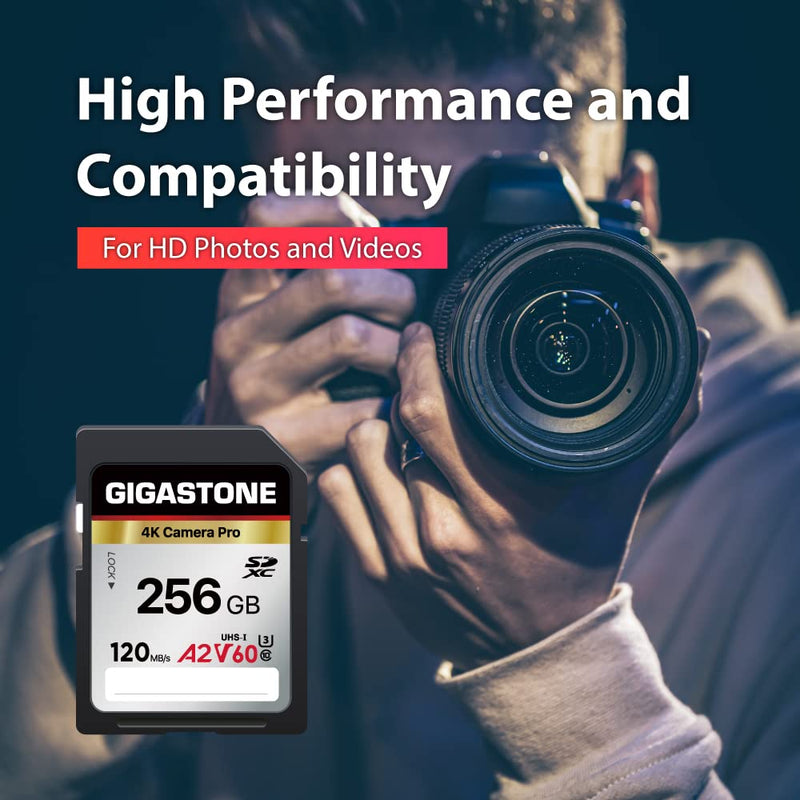  [AUSTRALIA] - Gigastone 256GB SD Card, 4K Camera Pro, A2 V60 SDXC Memory Card High Speed 4K Ultra HD UHD Video Compatible with Canon Nikon Sony Pentax Kodak Olympus Panasonic Digital Camera, with 1 Mini case SD 256GB V60 1-Pack