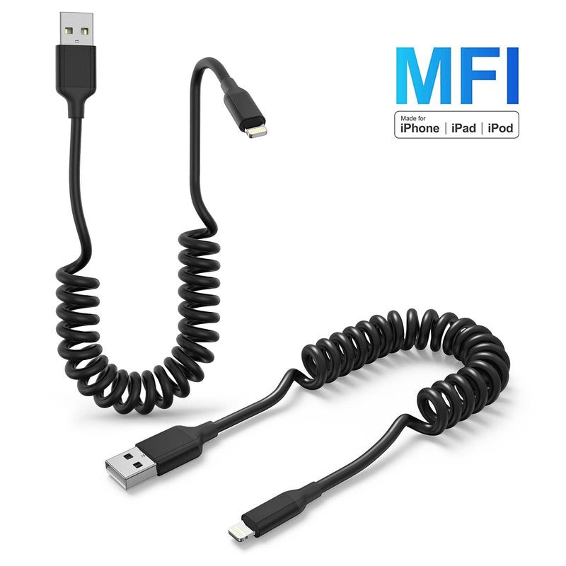  [AUSTRALIA] - Coiled Lightning Cable, 2 Pack Retractable iPhone Charger Cord for Car [MFi Certified] Short Apple CarPlay Cable Compatible with iPhone14/13/12/11 Pro Max/XS MAX/XR/XS/X/8/7/Plus/6S iPad/iPod USB-A to Lightning Coiled 3 FT