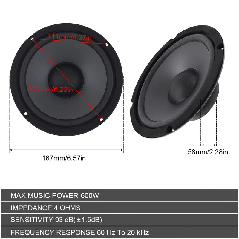  [AUSTRALIA] - DriSentri 6.5" Car Audio Loudspeaker 600W 2-Way Car HiFi Coaxial Speaker Vehicle Door Auto Audio Music Stereo Full Range Frequency Speakers