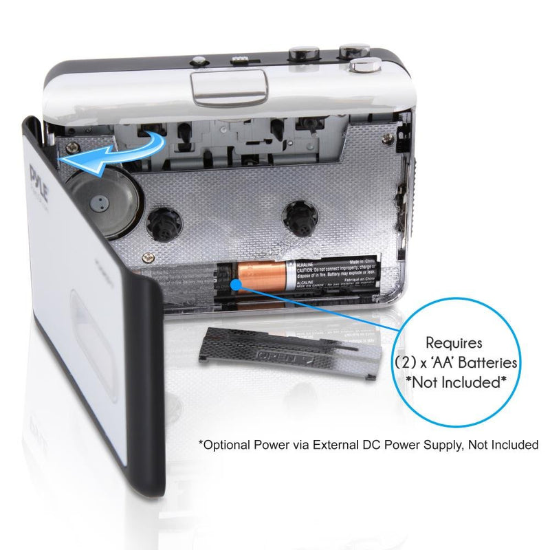  [AUSTRALIA] - 2-in-1 Cassette-to-MP3 Converter Recorder - USB Walkman Cassette Player - Portable Battery Powered Tape Audio Digitizer with 3.5mm Audio Jack Headphones- Pyle (PCASRSD17) , White