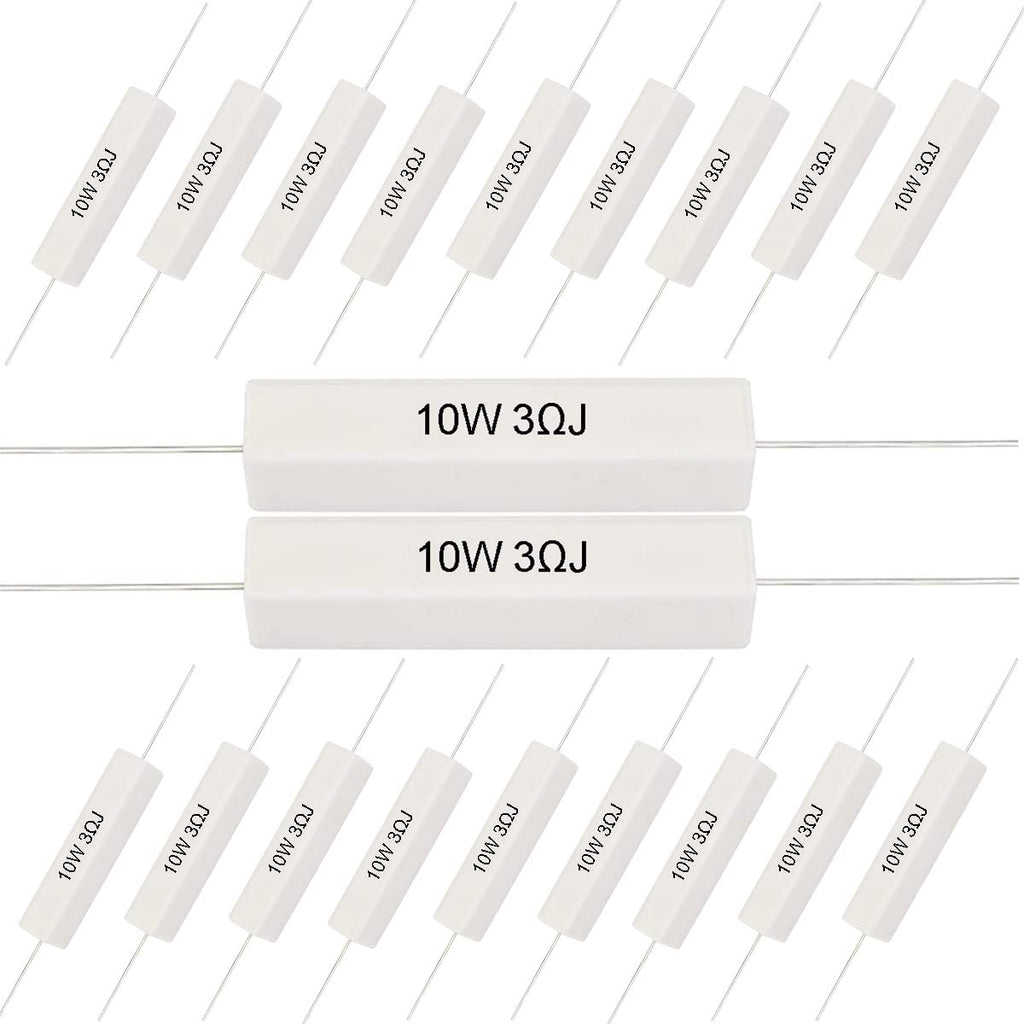  [AUSTRALIA] - Youmile 20pcs Ceramic Cement Resistor 10W 3 Ohm Resistor Power Resistor Resistor 5% Ceramic Wire Resistors Shockproof and Heat Resistant Axial Line Resistor White 10W 3 Ohm