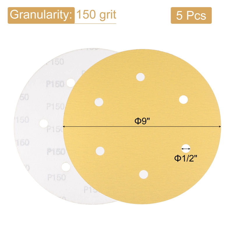  [AUSTRALIA] - uxcell 9-Inch Sanding Discs 150 Grits 6-Hole Aluminum Oxide Abrasive Hook and Loop Backed Large Size Sandpaper Pad for Sander 5 Pcs 150 Grit