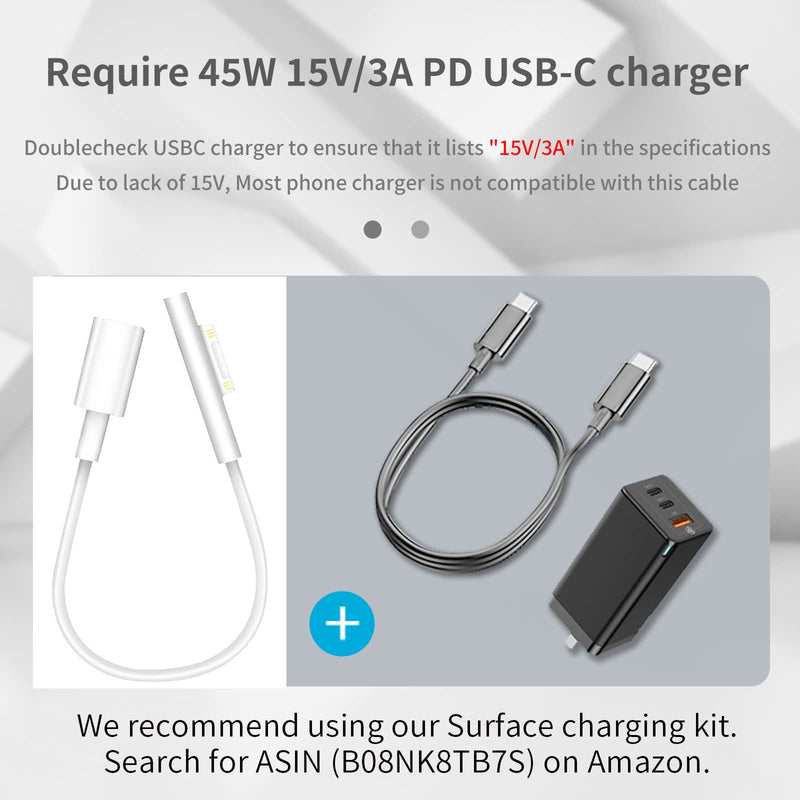  [AUSTRALIA] - Sisyphy Surface Connect to USB-C Charging Cable (White 0.7ft), Compatible for Microsoft Surface Pro 7/6/5/4/3 Go 4/3/2/1 Laptop Book, Works with 45W 15V3A USB C Charger and USB-C to USB-C Cable White
