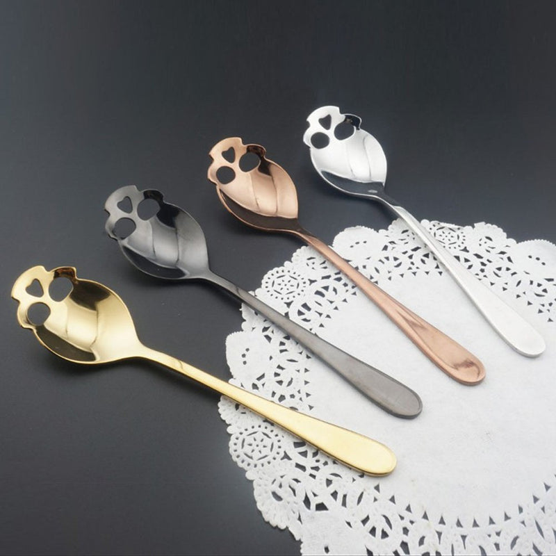  [AUSTRALIA] - 304 Stainless Steel Skull Sugar Spoon Dessert，Tea ，Coffee Stirring Spoon Set of 6 (Black) Black