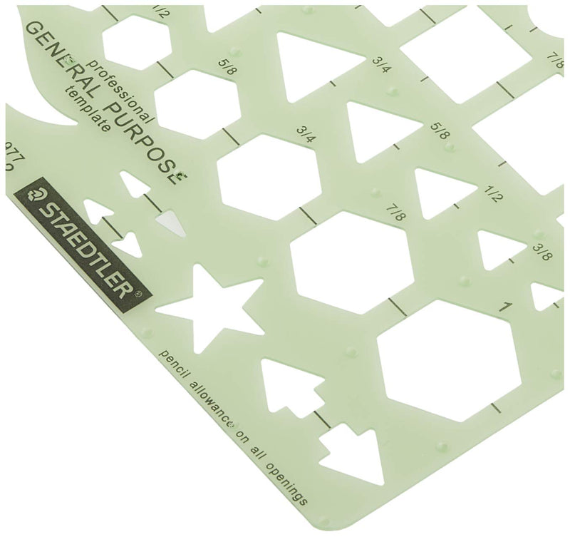 Staedtler Template, Geometric Shapes/Symbols, Protractor, Inch Scale, 9.5 x 5.5 Inches (977102) - LeoForward Australia