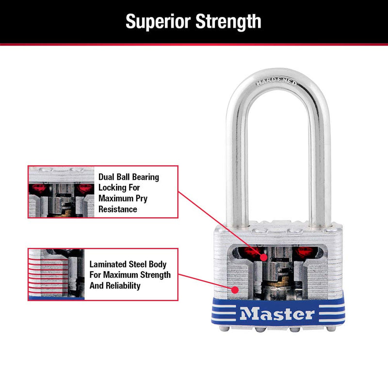  [AUSTRALIA] - Master Lock 3TRILF Outdoor Padlock with Key, 3 Pack Keyed-Alike 1-1/2" shackle 3 Pack, Keyed-Alike