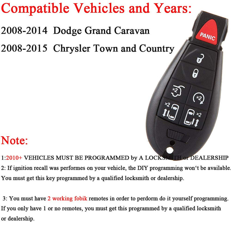  [AUSTRALIA] - Key Fob Compatible for 2008-2015 Chrysler Town and Country,2008-2014 Dodge Grand Caravan Keyless Entry Remote Replacement M3N5WY783X IYZ-C01C