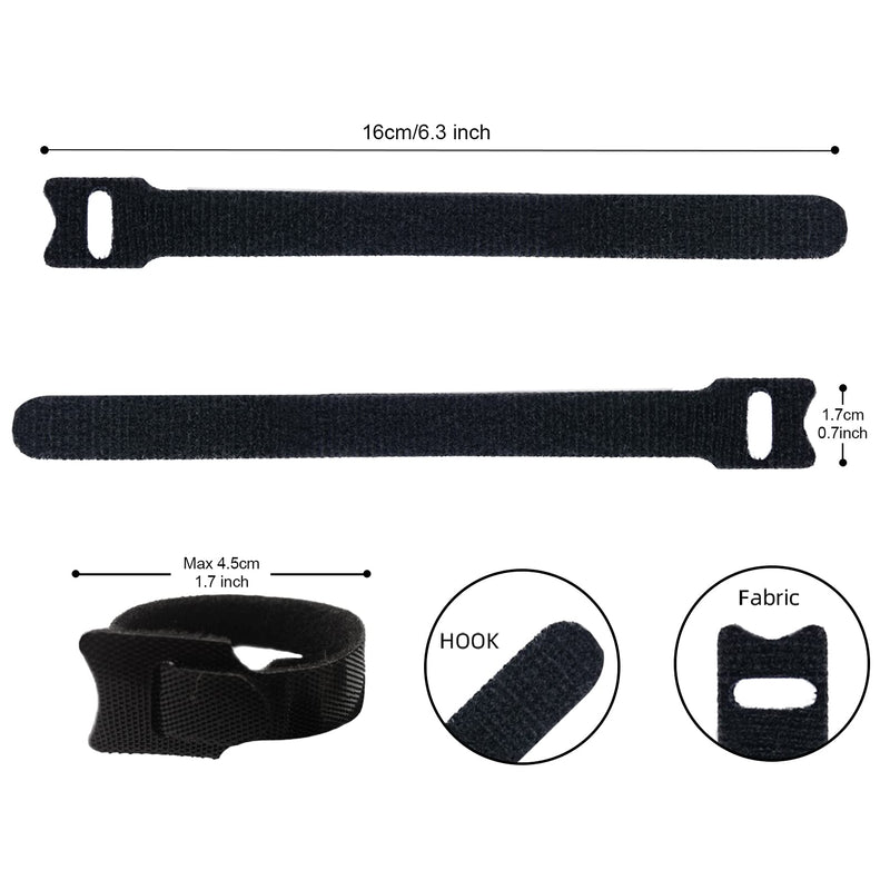  [AUSTRALIA] - Attmu 50 PCS Reusable Fastening Cable Ties, Microfiber Cloth 6-Inch Hook and Loop Cord Ties, Black Black Cable Ties