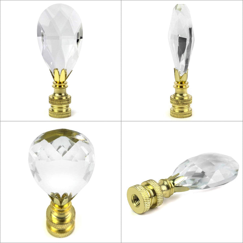  [AUSTRALIA] - QWORK Crystal Lamp Finials, Teardrop Shape Clear Faceted Crystal Lamp Finials with Polished Brass Base for Lamp Shade, 2-3/4" Tall, 2 Pack Style 1