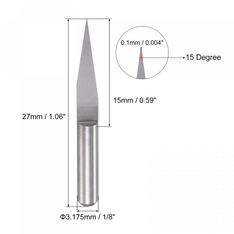  [AUSTRALIA] - uxcell Wood Engraving Router Bit, 1/8" 3.175mm Shank 0.1mm Tip 15 Degree Solid Carbide CNC 3D Milling Cutter, for Carving Acrylic PVC MDF Plastic, 4pcs