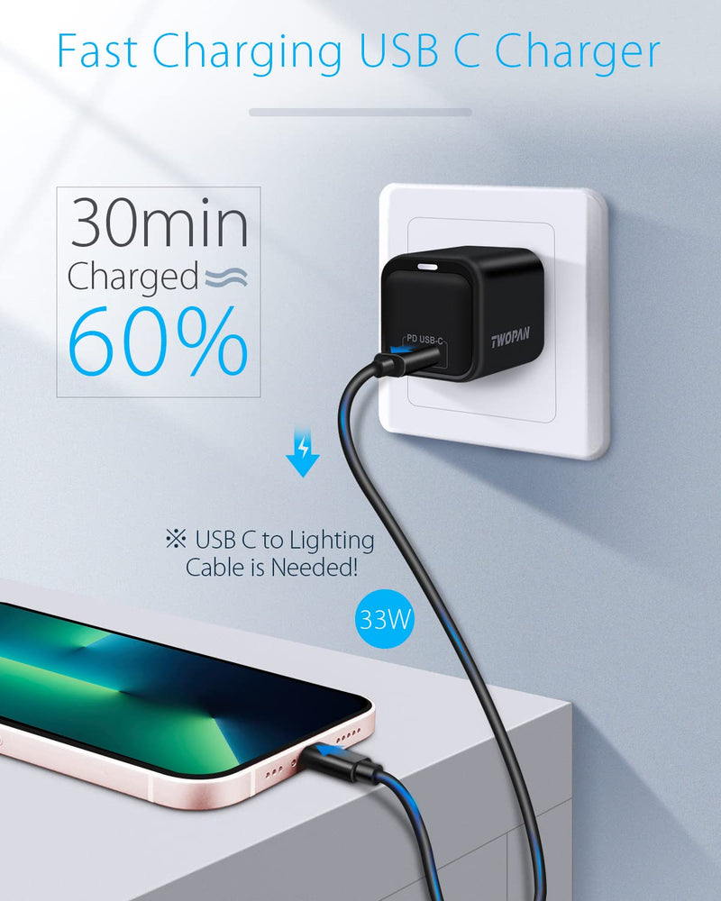  [AUSTRALIA] - TWOPAN 33W GaN USB C Wall Charger Fast Charging Block, Durable Compact PD Fast Charger Power Adapter for iPhone 14/14 Pro/14 Pro Max/13/12, iPad Pro, MacBook Air, Airpods, Galaxy, Pixel, Switch