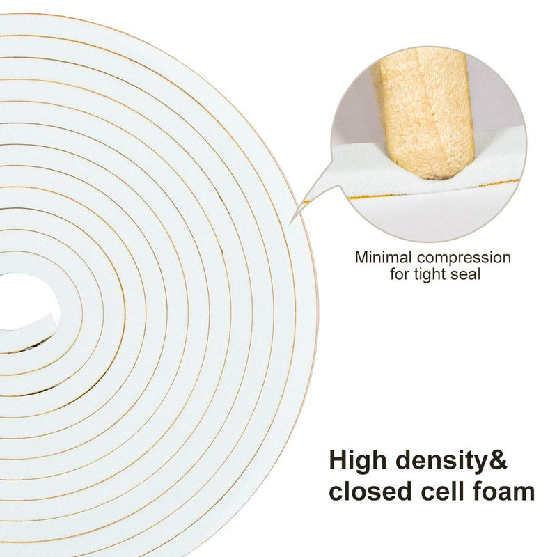  [AUSTRALIA] - Yotache White Doors Windows Weather Stripping 3 Rolls 3/8 Inch Wide X 1/8 Inch Thick, Foam Insulation Sealing Gasket Tape for Doors, Sliding Door, Total 50 Feet Long (3 X 16.5 Ft Each) 3/8" W x 1/8" T