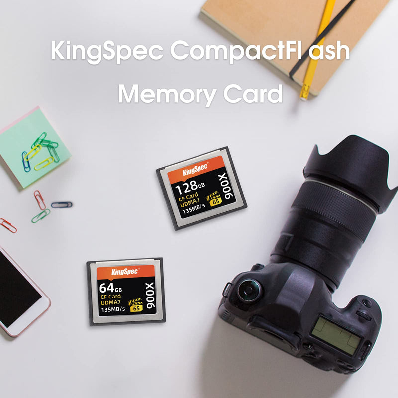  [AUSTRALIA] - KingSpec 128GB VPG-65 900X CompactFlash Memory Card, Compact Flash Camera Card with UDMA 7 - Speed up to 135 MB/s CF Card