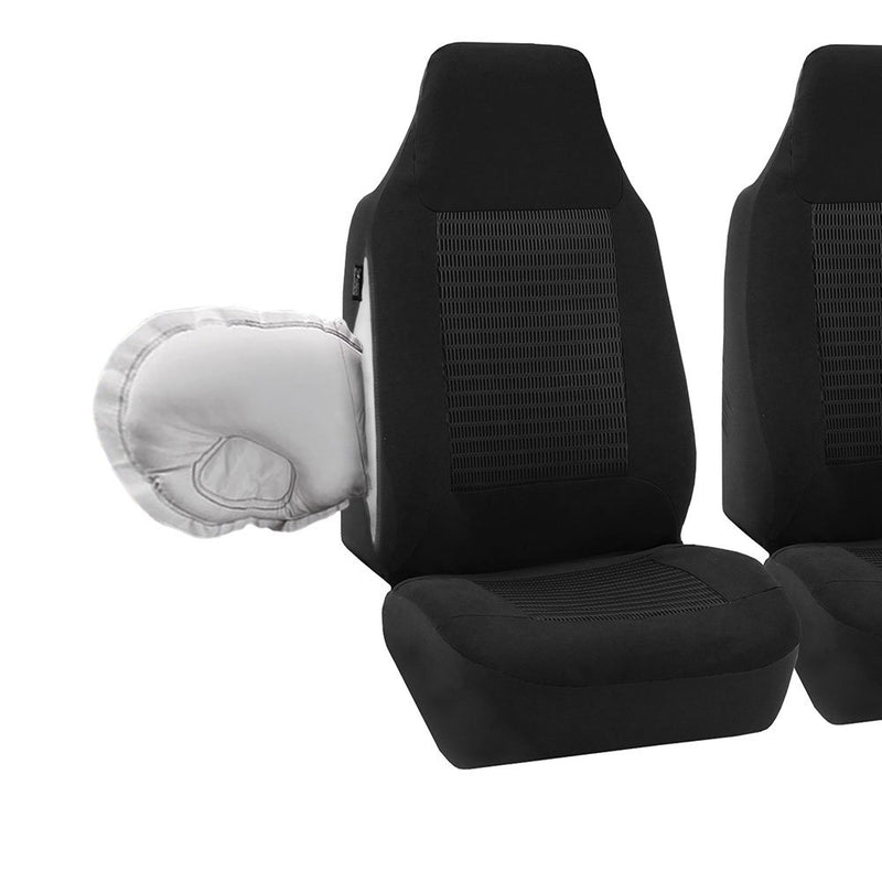  [AUSTRALIA] - TLH Premium Fabric Seat Covers Front Set, Airbag Compatible, Black Color-Universal Fit for Cars, Auto, Trucks, SUV