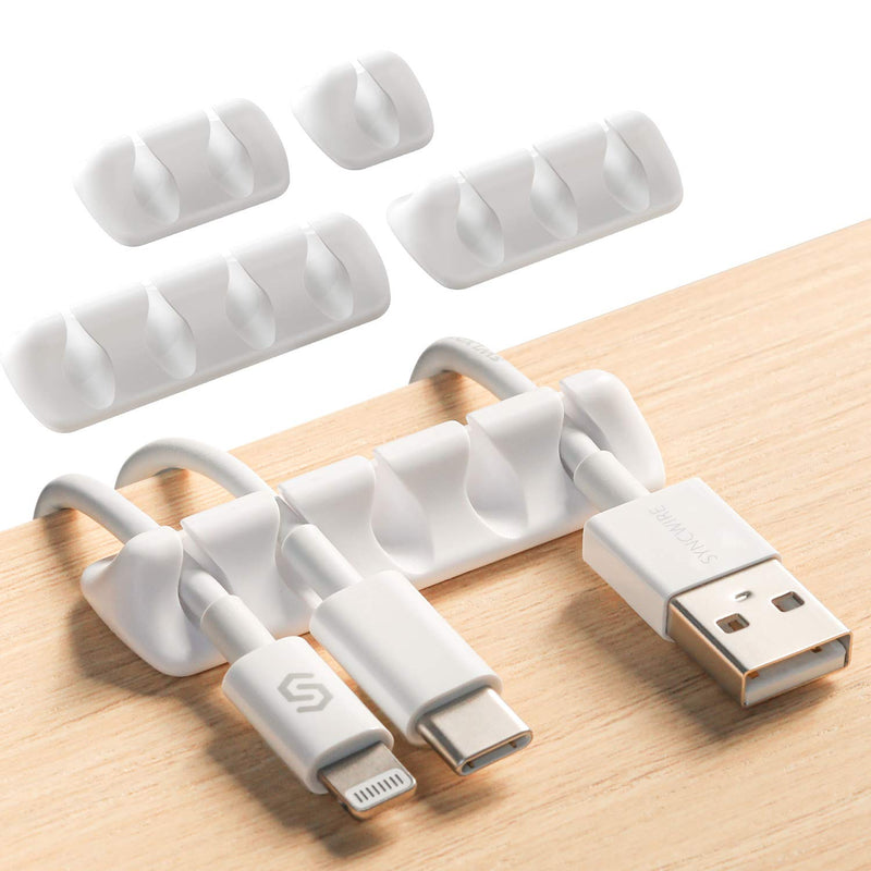 Syncwire Cable Clips, Cord Organizer Cable Management Self Adhesive USB Cable Holder System for Organizing Cable Cords, Ideal for Home, Office, Car, Nightstand, Desk Accessories, 5 Pack (White) White - LeoForward Australia