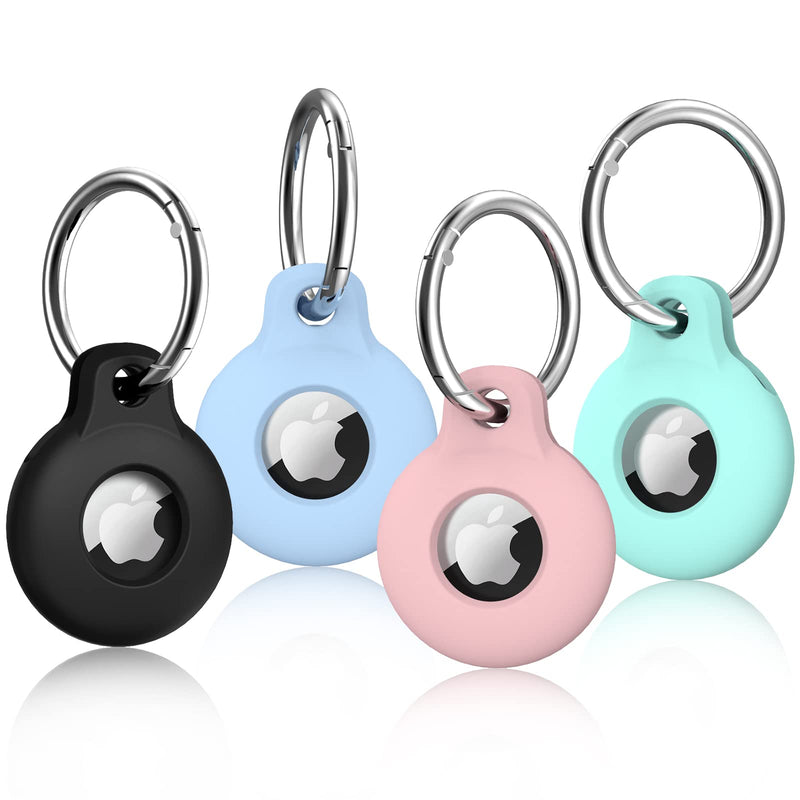  [AUSTRALIA] - 4 Pack AirTag Holder with Keychain, FOROUME Silicone Case for Airtags with Keychain, Protective Holders Cover for Key Finder Tracker, Dog, Cat, Luggage, Wallet, Backpacks Light Blue/Black/Pink/Mint Green