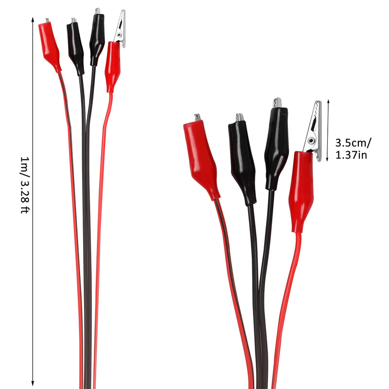  [AUSTRALIA] - 4 Groups 1M Alligator Clips Electrical, Insulated Test Leads with Alligator Clips, Stamping Double-ended Jumper Wires for Electrical Testing, Circuit Connection, Experiment (Red & Black)