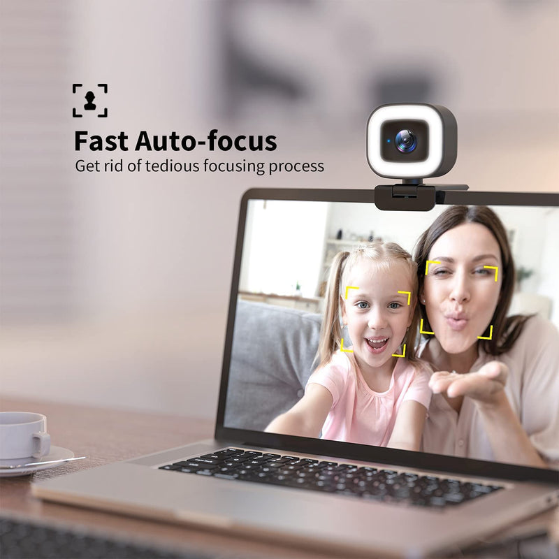  [AUSTRALIA] - 60FPS Webcam with Ring Light, Auto-Focus 1080P Web Camera with Dual Microphone and Privacy Cover，Streaming Webcam for YouTube, Skype, Zoom, Twitch, OBS, Xsplit and Video Calling