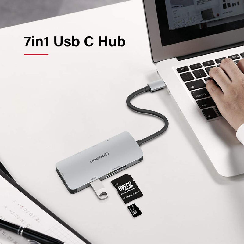 UPGROW USB C Hub 7-1 Multiport Adapter Portable with 4K HDMI, 3 USB 3.0 Ports, 100W PD Charger, TF/SD Card Reader, Type C Dock Compatible with MacBook Pro/Air, and More C Port Laptops - LeoForward Australia