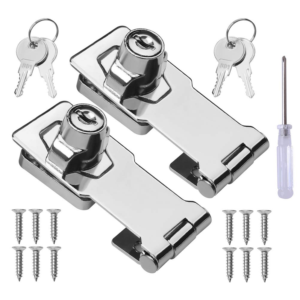  [AUSTRALIA] - 2 Packs Keyed Hasp Locks Stainless Steel,Twist Knob Keyed Locking Hasp for Small Doors, Cabinets and More with a Screwdriver,Chrome Plated (3Inch with Keys) 3Inch Silver