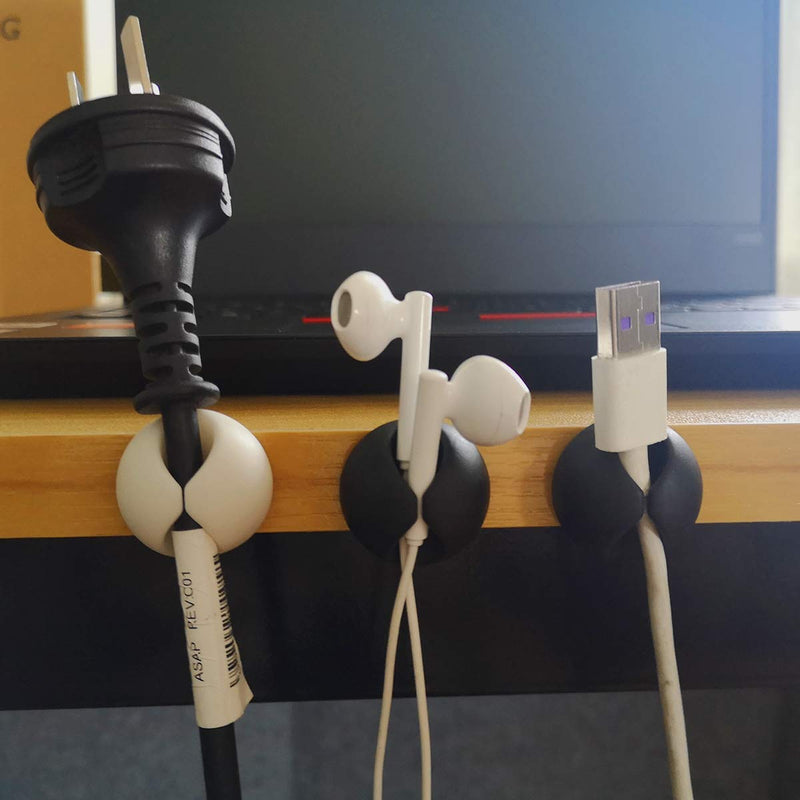  [AUSTRALIA] - Cable Clips Organizer for Phone Charging Cable, Cable Holder Desktop,Cord Clips for Computer,Charging Cable,USB Cable,Mouse,Headphone Cable,Office, Nightstand,Table,Cubicle,ect.(3 Black+3 White) Black+White