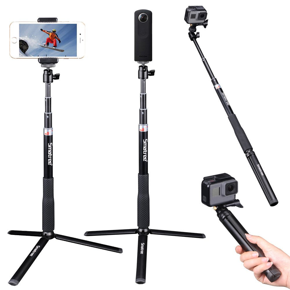  [AUSTRALIA] - Smatree Telescoping Selfie Stick with Tripod Stand Compatible for GoPro Hero 11/10/9/8/7/6/5/4/3+/3/Session/GOPRO Hero (2018),Insta360,DJI OSMO Action,Ricoh Theta S/V,Compact Cameras and Cell Phones