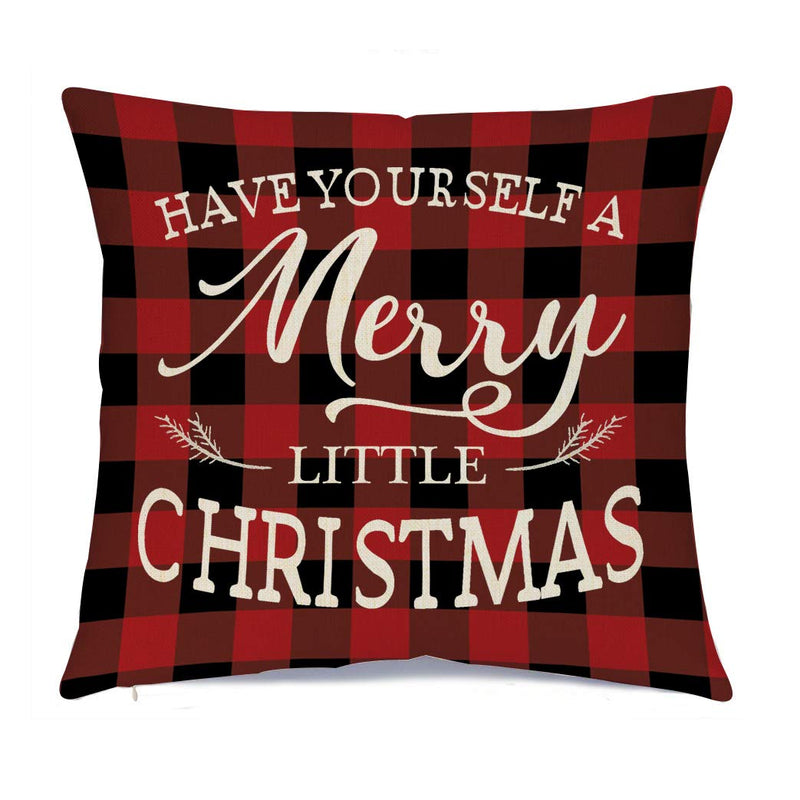  [AUSTRALIA] - Ueerdand Christmas Pillow Covers 18×18 Inch Set of 4 Black and Red Farmhouse Buffalo Plaid Pillow Covers Rustic Linen Pillow Case for Sofa Couch Holiday Christmas Decorations Throw Pillow Covers