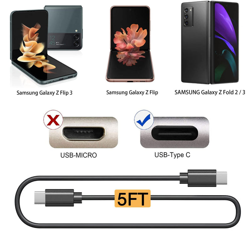  [AUSTRALIA] - Replacement USB-C to USB-C Fast Charging Cord Charger Cable (5ft, 60W) for, Galaxy Z Fold 2, Galaxy Z Fold 3, Samsung Galaxy Z Flip, Galaxy Z Flip 3 5G Phone