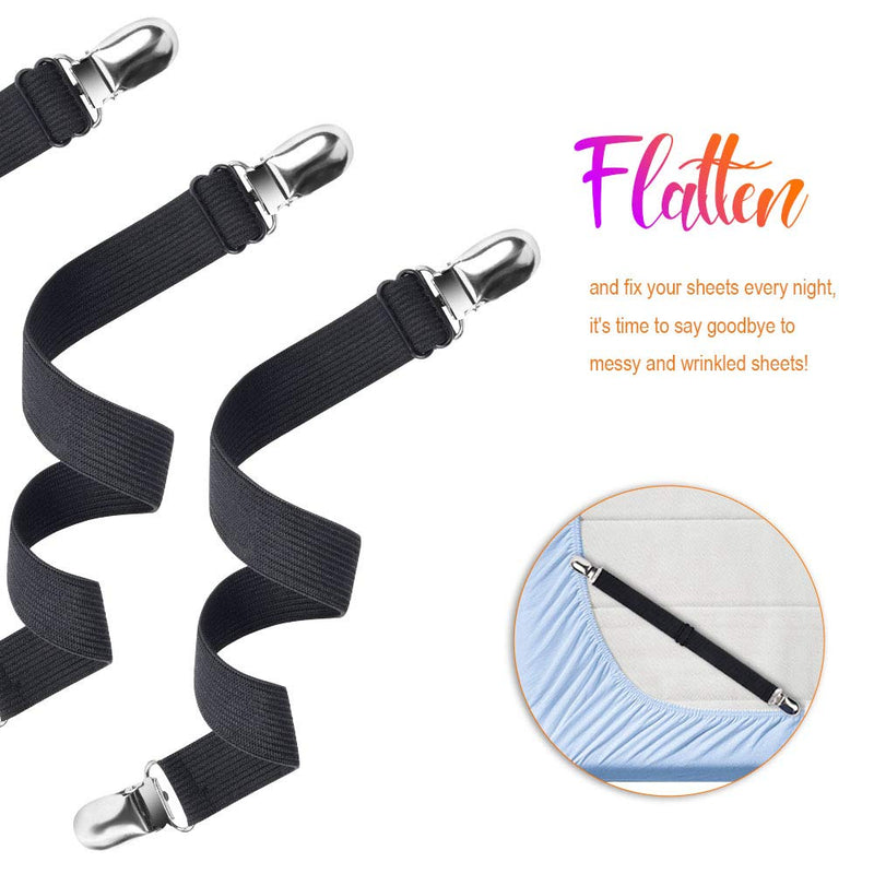  [AUSTRALIA] - Sopito Bed Sheet Fasteners, 4pcs Adjustable Sheet Straps Heavy Duty Bed Sheet Grippers Suspenders for Mattresses Fitted Sheets Flat Sheets, Black