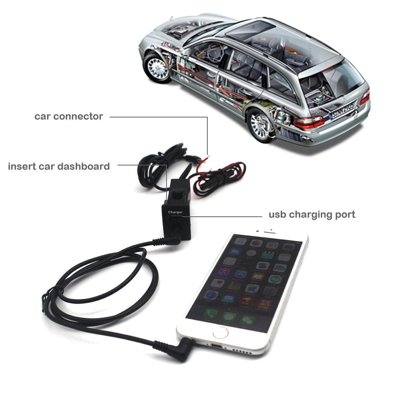  [AUSTRALIA] - MOTONG Car USB Socket Port with 3.5mm AUX Socket for Toyota VIGO Car USB Power Socket Port for iPhone 14/13/12/X/8/7/6/5, iPad, Samsung,LG,Huawei and More(40 * 20mm) Black