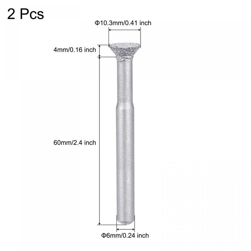  [AUSTRALIA] - uxcell Diamond Mounted Points 60 Grit 10.3mm Brazed Grinder Flat Head 6mm Shank Grinding Rotary Bit Marble Stone Carving Tool 2pcs