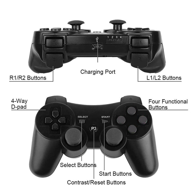  [AUSTRALIA] - Wireless Controller for PS3, Built-in Dual Vibration Gaming Remote Joystick Compatible with Playstation 3,with Charger Cable Cord (Black+ Blue) Black+ Blue