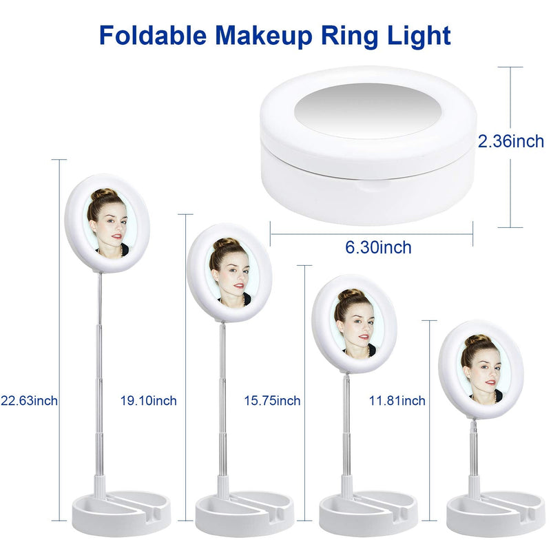  [AUSTRALIA] - 6” Selfie Ring Light Stand,Livelit Desk Foldable Ring Light Built-in Mirror for Makeup YouTube Video Live Streaming Photography Compatible with iPhone&Android (White)