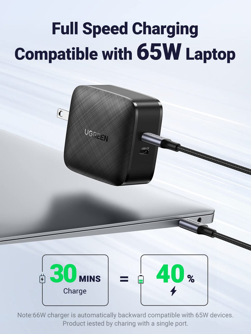  [AUSTRALIA] - UGREEN 66w USB C Charger, 2 Ports Fast Wall Charger, PD Charger Power Adapter Compatible with MacBook, Lenovo 65W Laptops, Dell/HP Laptops, iPad, iPhone 14-8 Series, Galaxy S22/S21 Series, and More
