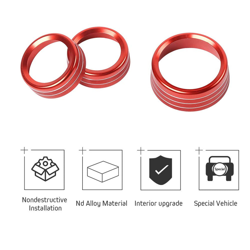  [AUSTRALIA] - JeCar Audio Air Conditioner Button Trim Cover Aluminum Alloy Knob Cover for Dodge Challenger Charger 2015-2019, Red