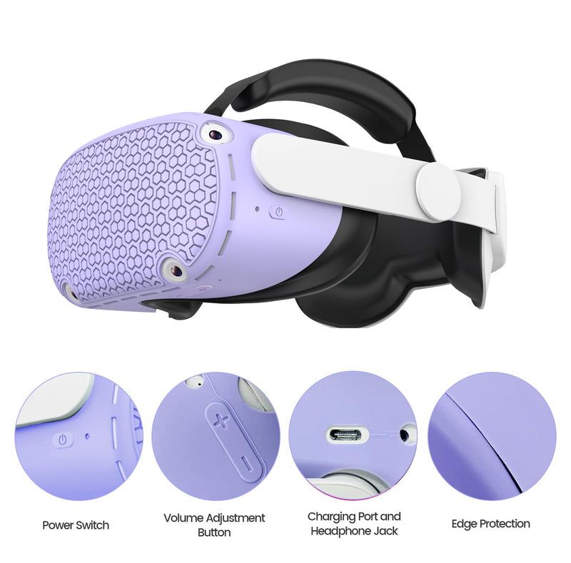  [AUSTRALIA] - Protective Cover for Oculus/Meta Quest 2 Accessories, Silicone Controllers Grip Cover Protector, Soft Shell Skin with Face Cover and Lens Cover by Gwyoneaon (Purple) purple