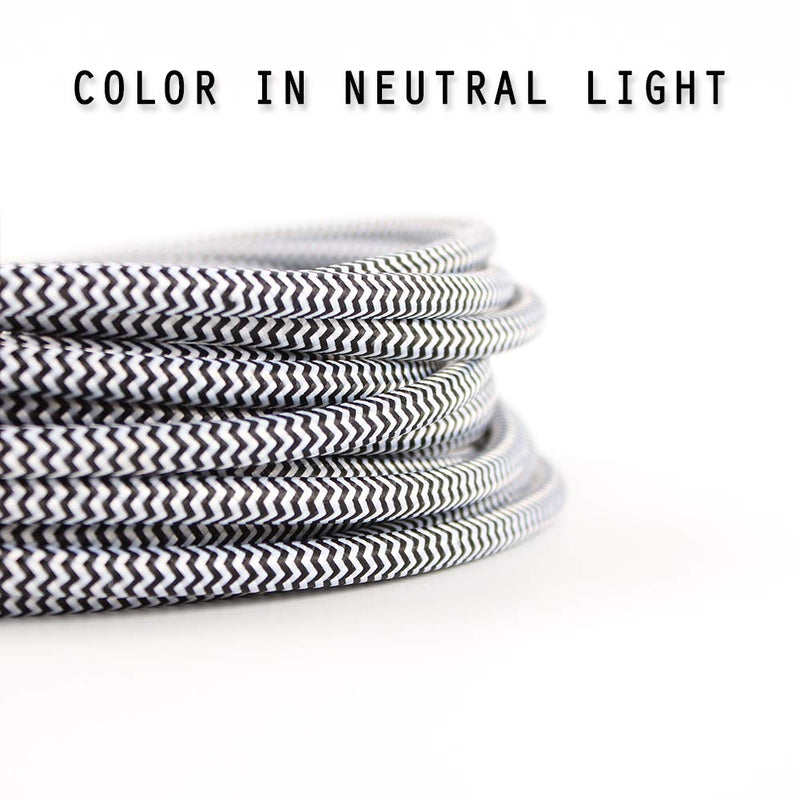 32.8ft Fabric Cloth Covered Round Wire,PRUNLLA Vintage 18/2 Industrial Electrical Lamp Cord, 18-Gauge Antique Style for Retro Lamp, DIY Projects (Black&White ZigZag) Black&White ZigZag - LeoForward Australia