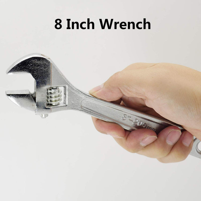 Casoter 8" Silver Adjustable Wrench Expert Hand Tool with 25mm Wide Jaw Openging Heat Treated Chrome-plated Drop Forged Classic DIY Wrench 8 Inch - LeoForward Australia